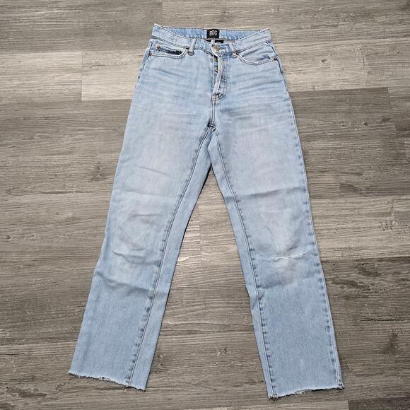 BDG Urban Outfitters Slim Straight Light Wash Button Up Frayed Hem Blue Jeans - Picture 1 of 8